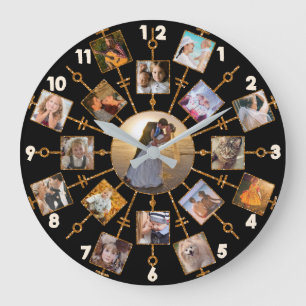 Grande Horloge Ronde Or assez noir d'images du collage 17 de photo de