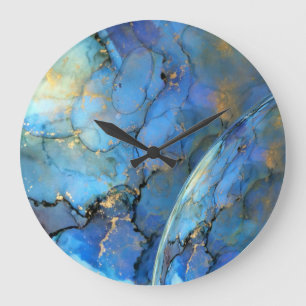 Grande Horloge Ronde or bleu abstrait scifi orb terre