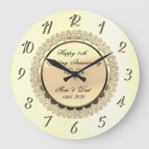 Grande Horloge Ronde Or floral diamanté 25e anniversaire de mariage