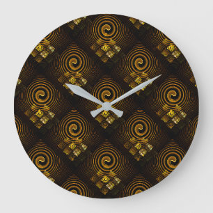 Grande Horloge Ronde Or Moderne Bohème Élégant Motif d'Art Abstrait #50
