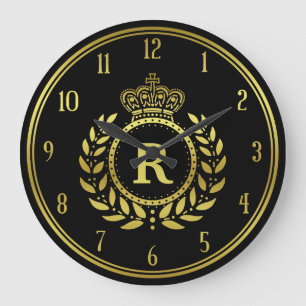 Grande Horloge Ronde Or royal de noir de guirlande de laurier de