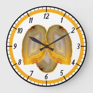 Grande Horloge Ronde Orange Agate Noir Numéros et lignes