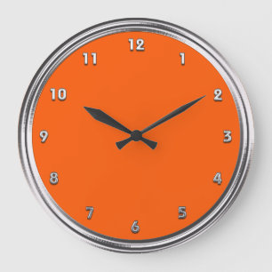 Grande Horloge Ronde Orange argentée de cadre