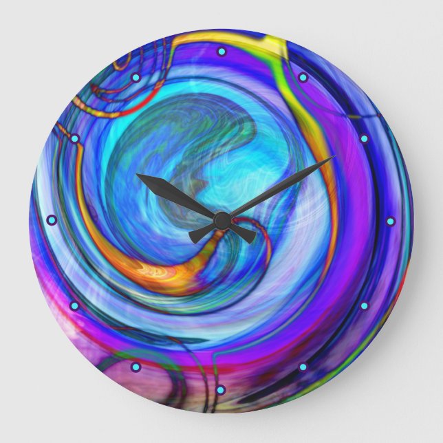 Grande Horloge Ronde Orange bleu abstract (Recto)