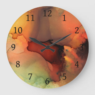 Grande Horloge Ronde Orange Brown Abstrait 59