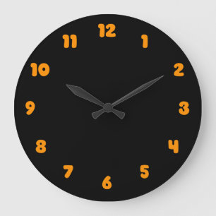 Grande Horloge Ronde orange foncé et noir simple