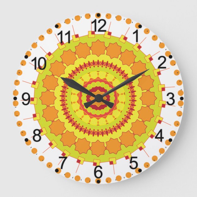 Grande Horloge Ronde Orange Geometric Circle Mandala-70250 (Recto)