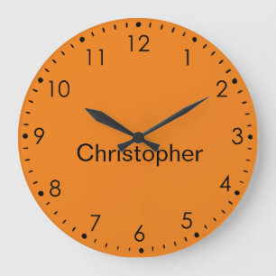 Grande Horloge Ronde Orange personnalisée d'enfant