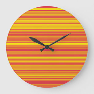 Grande Horloge Ronde Orange rouge jaune rayures