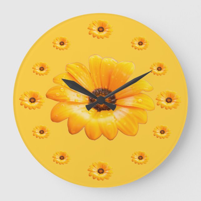 Grande Horloge Ronde Orange Spring Flash African Daisy Photographies (Recto)