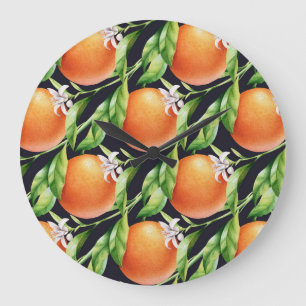 Grande Horloge Ronde Oranges aquarelles : Motif sans arôme