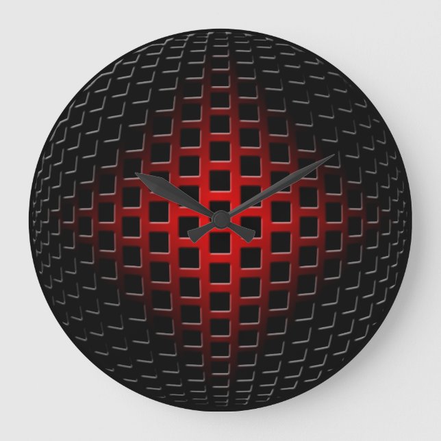 Grande Horloge Ronde Orb métallique 3D (noir et rouge) (Recto)