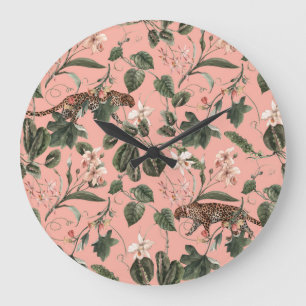 Grande Horloge Ronde Orchidée tropicale, papillons : aquarelle exotique
