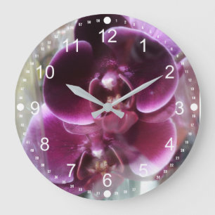 Grande Horloge Ronde Orchidées noires pourpres