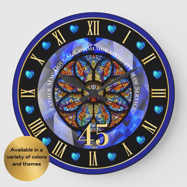 Grande Horloge Ronde Ordination Anniversaire Prêtre personnalisé 45e (Créateur téléchargé)