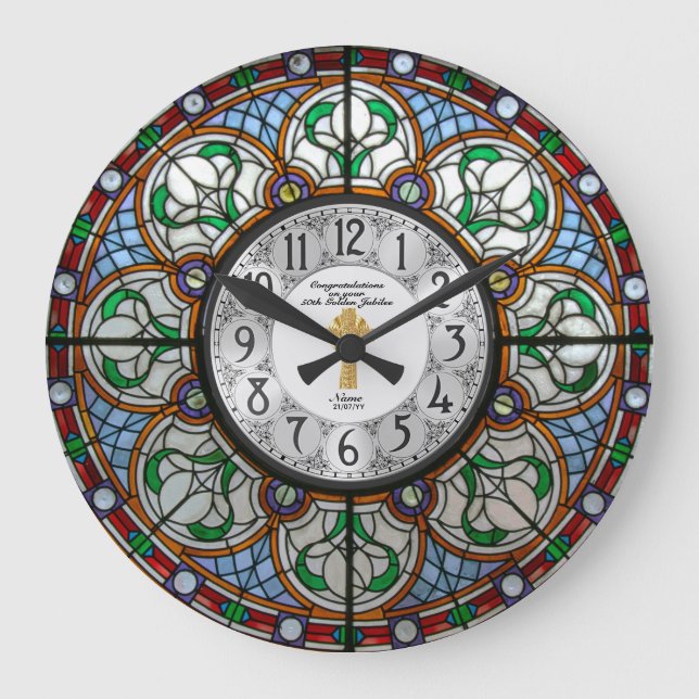 Grande Horloge Ronde Ordination Anniversaire Vitrail 25ème 50ème TOUTE (Recto)