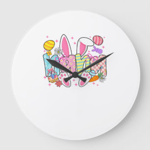 Grande Horloge Ronde Oreilles de lapin de Pâques Nana Coquette Bow Lapi