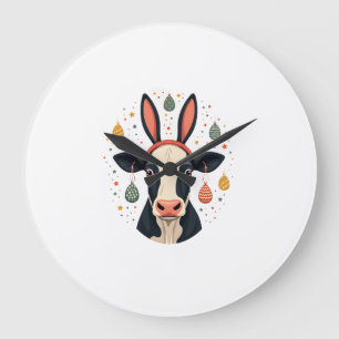 Grande Horloge Ronde Oreilles de lapin de vache de Pâques vintage Œuf d