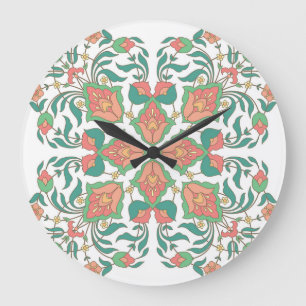 Grande Horloge Ronde Oriental Floral Vintage Design