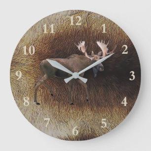 Grande Horloge Ronde Orignaux de Taureau sur la fourrure de caribou