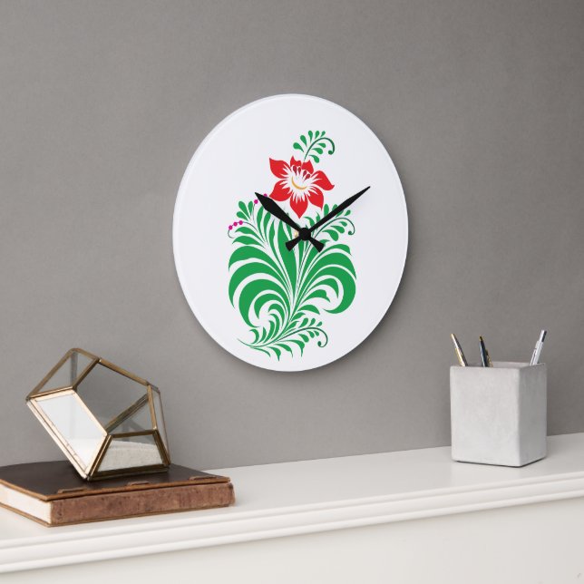 Grande Horloge Ronde Ornamental Floral Flower Design – Elegant (Bureau)