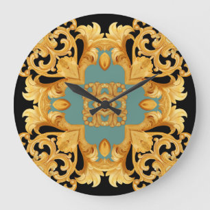 Grande Horloge Ronde Ornement baroque doré éléments 3D