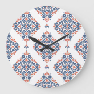 Grande Horloge Ronde Ornement bleu orange : Vintage sans fil