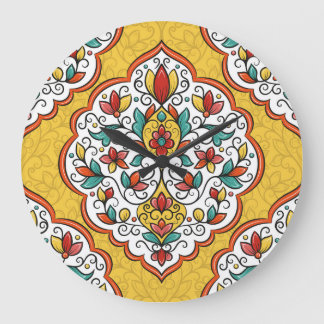 Grande Horloge Ronde Ornement floral : Motifs indiens turcs.