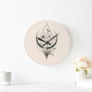 Grande Horloge Ronde Ornement Géométrique Minimaliste en Or Orchidée Lu