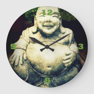 Grande Horloge Ronde Ornement ventre Bouddha en pierre