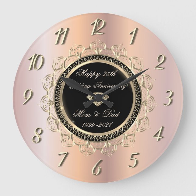 Grande Horloge Ronde Ornements Rose Gold 50 Mariage Anniversaire (Recto)