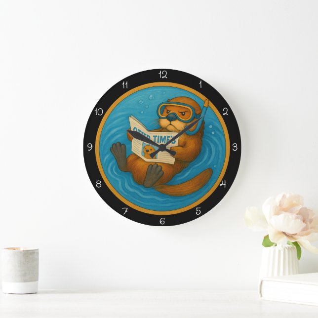 Grande Horloge Ronde Otter Humoristique Dans La Piscine (Maison)
