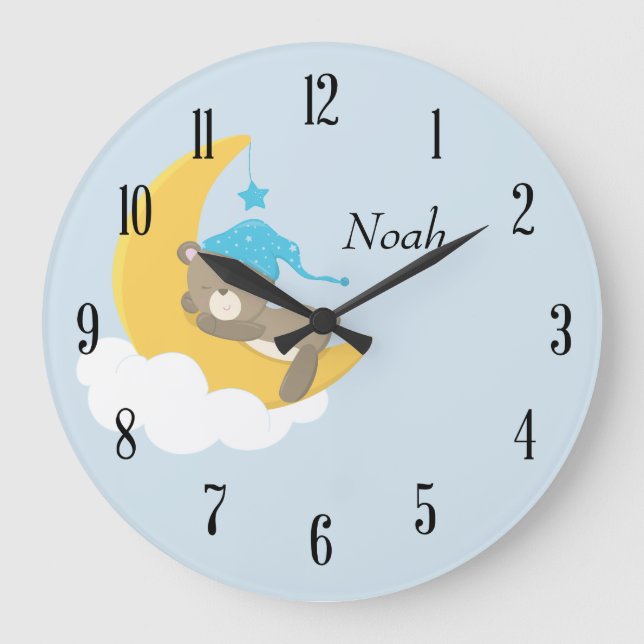 Grande Horloge Ronde Ours dormant avec nom et numéro (Recto)