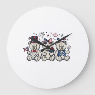Grande Horloge Ronde Ours en peluche patriotiques Gravure vintage vecte