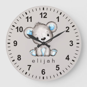 Grande Horloge Ronde Ours en peluche personnalisé bébé garçon
