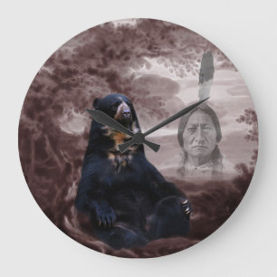 Grande Horloge Ronde Ours noir amérindien