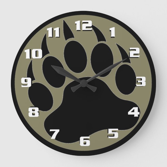 Grande Horloge Ronde Ours noir classique Paw à l'intérieur d'un anneau  (Recto)
