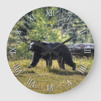 Grande Horloge Ronde Ours noir sauvage et art photographique forestier