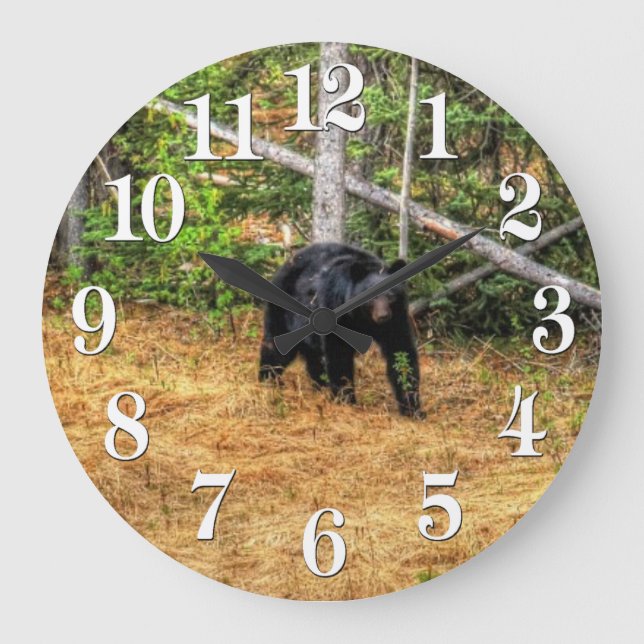 Grande Horloge Ronde Ours Noir Sauvage & Yukon Forest Photo Art (Recto)