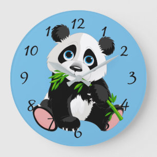 Grande Horloge Ronde Ours panda mignon de bande dessinée