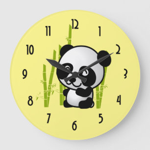Grande Horloge Ronde Ours panda noir et blanc mignon dans un verger en