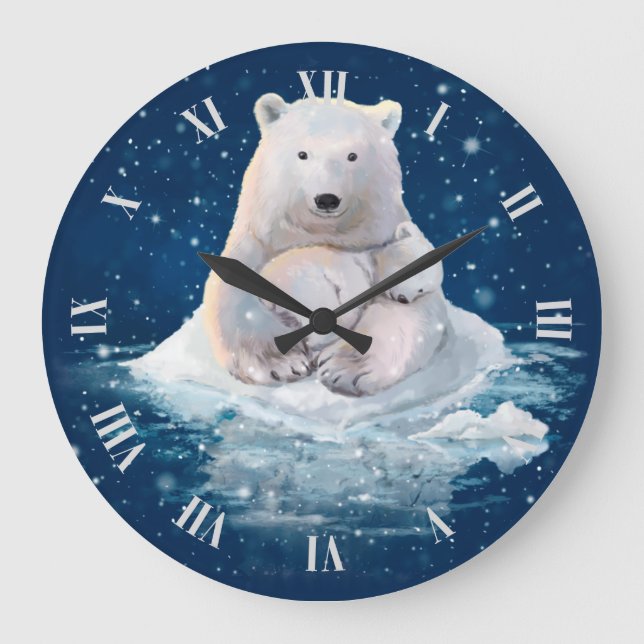 Grande Horloge Ronde Ours polaires sur une banquise (Recto)
