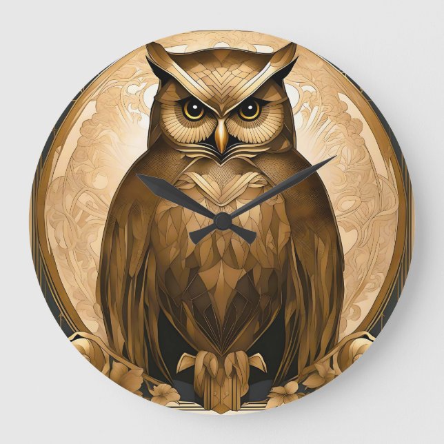 Grande Horloge Ronde Owl Retro Art Déco (Recto)