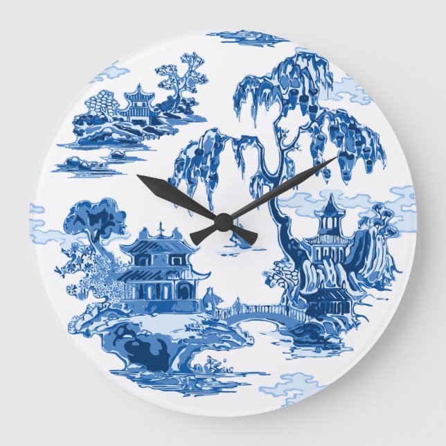 Grande Horloge Ronde Pagoda Garden in Blue Porcelain (Recto)