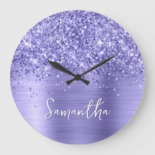 Grande Horloge Ronde Pailleté Nom de Feuille de Periwinkle