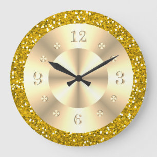 Grande Horloge Ronde Paillettes de luxe en or métallisé tendance