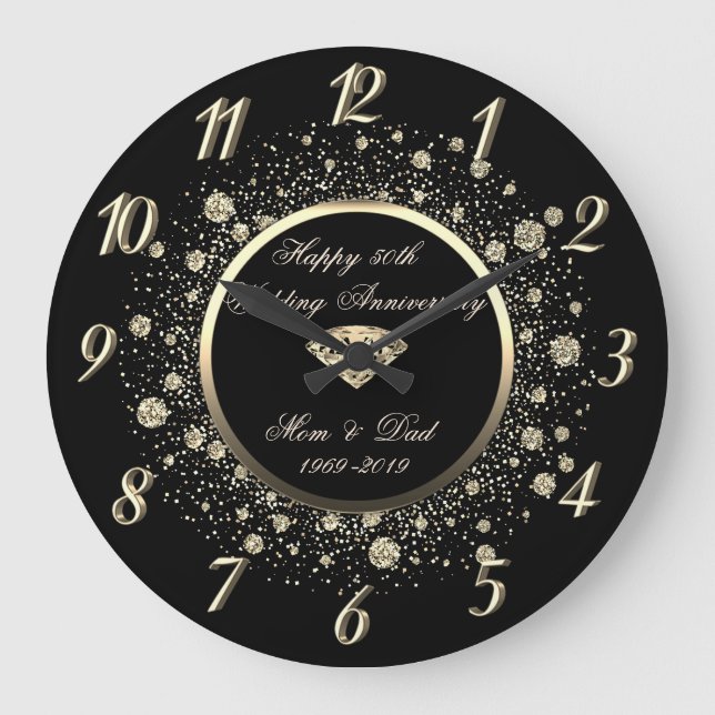 Grande Horloge Ronde Paillettes dorées élégantes 50e anniversaire de ma (Recto)