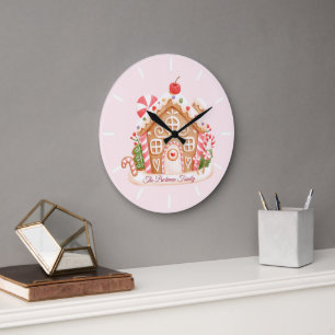 Grande Horloge Ronde Pain d'épice rose Maison de vacances Nom de famill