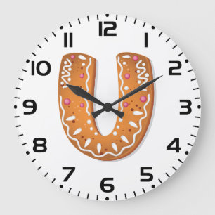 Grande Horloge Ronde Pain d'épices Lettre U Monogramme Gâteau de fêtes