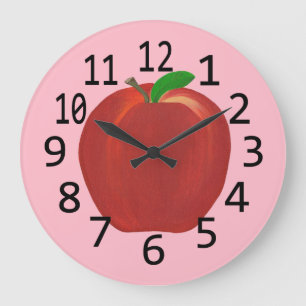 Grande Horloge Ronde Painted Red Apple Green Leaves Custom Wall Clocks